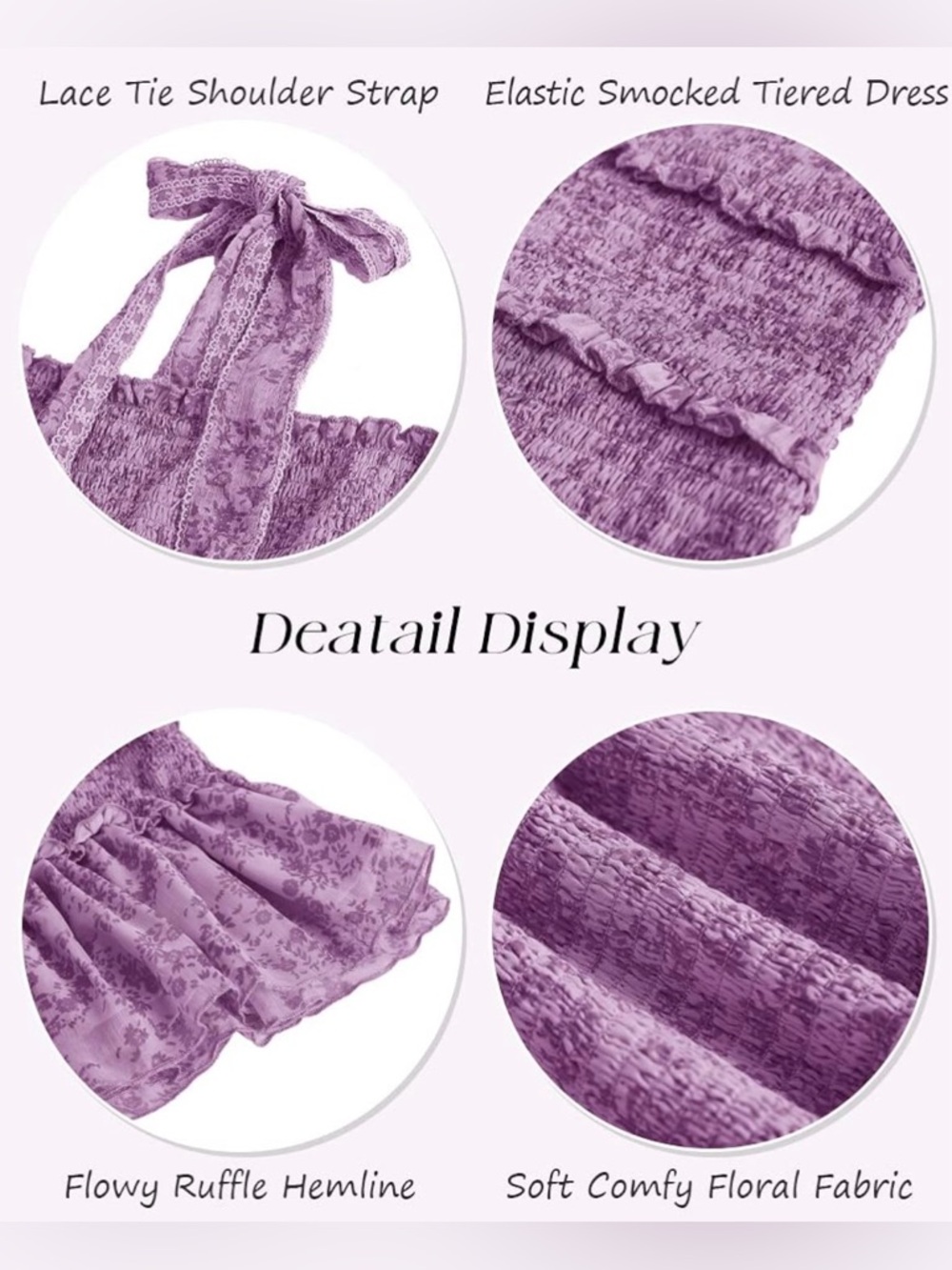 Amazon Purple Tie-Shoulder Smocked Mini Dress - Picture 4 of 7